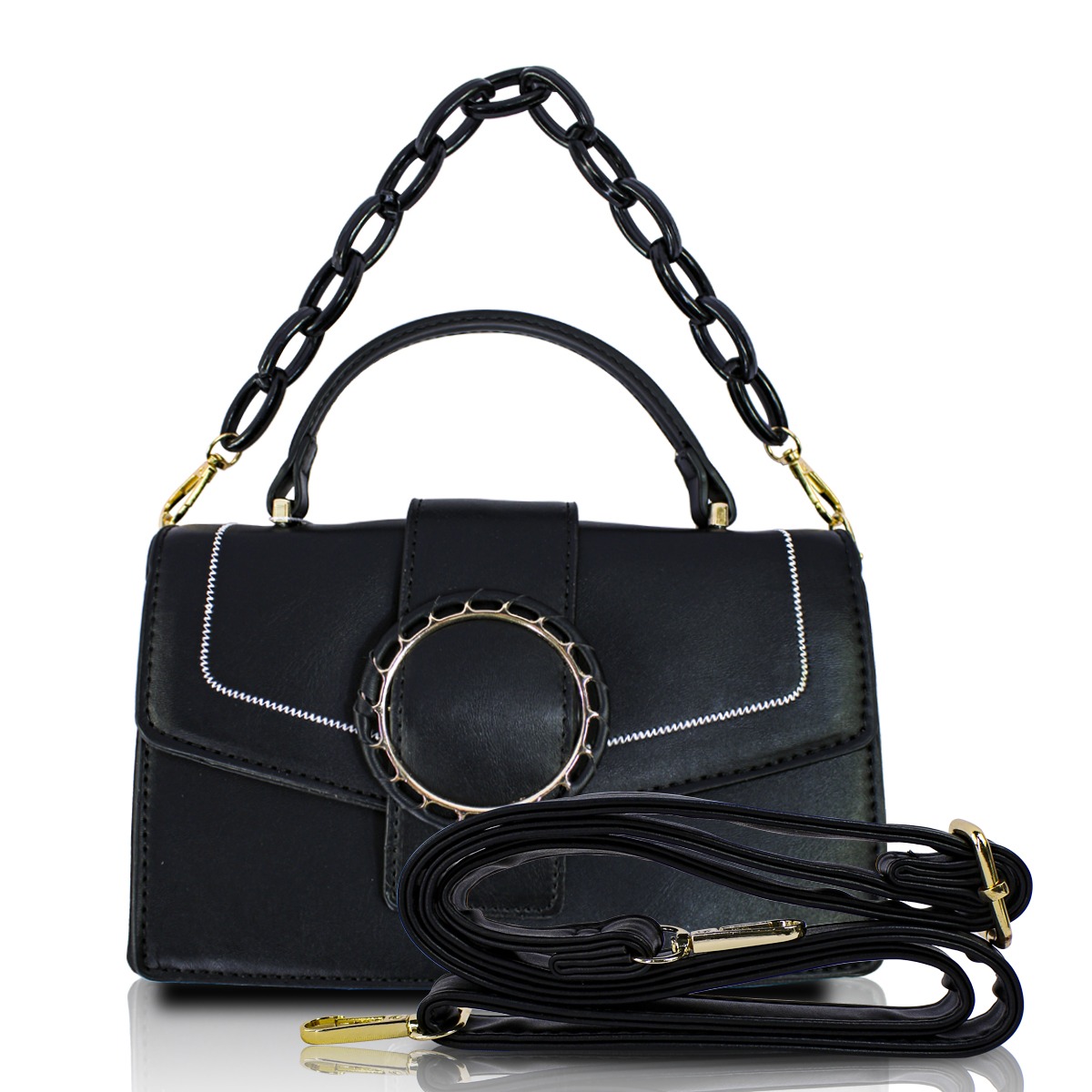 Bolso Negro De Hombro Y Mano Crosbody Para Mujer.