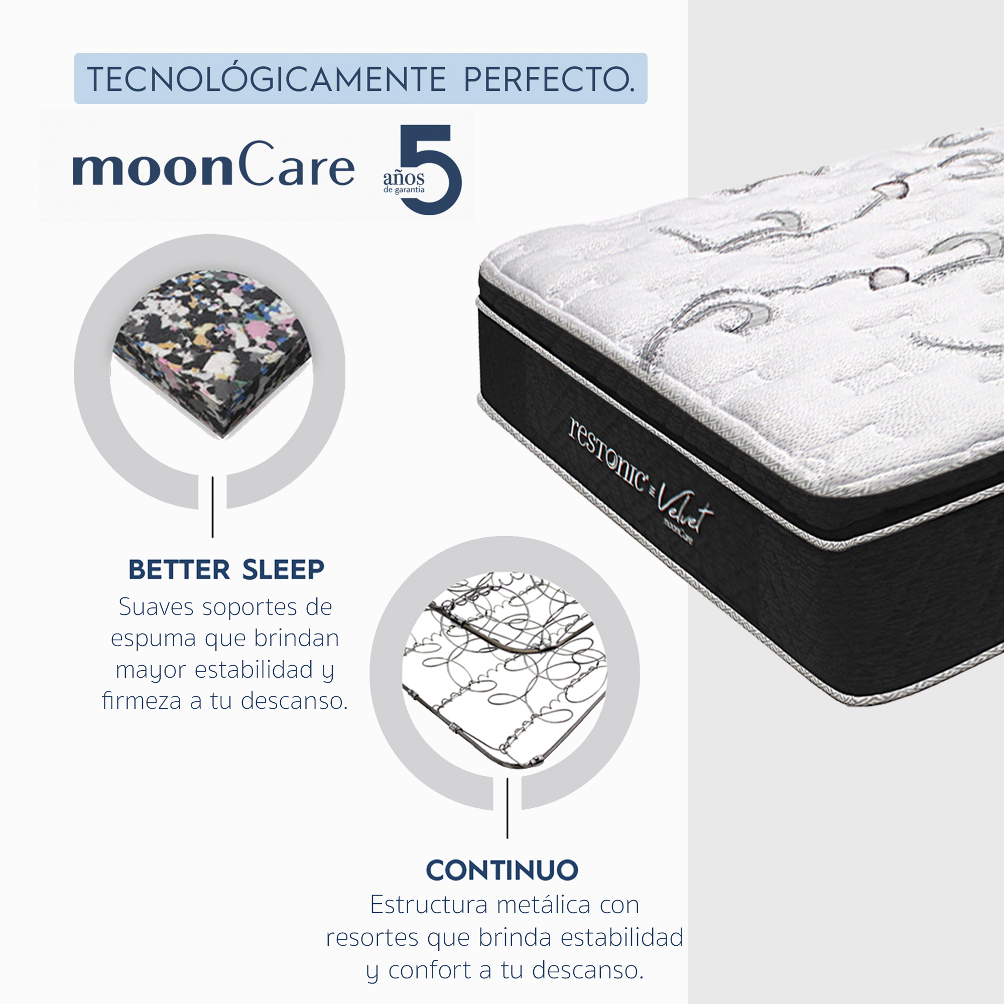 Colchón Individual Restonic Velvet Mooncare