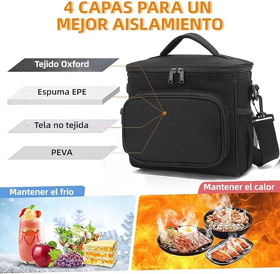 A ANNIEMOOM Bolsa del Almuerzo, Hielera/Lonchera térmica Reutilizable con correa ajustable, Tela Oxford, A Prueba de Goteo, Portátil Gran Capacidad Función de Aislamiento, Fiambrera aislada.
