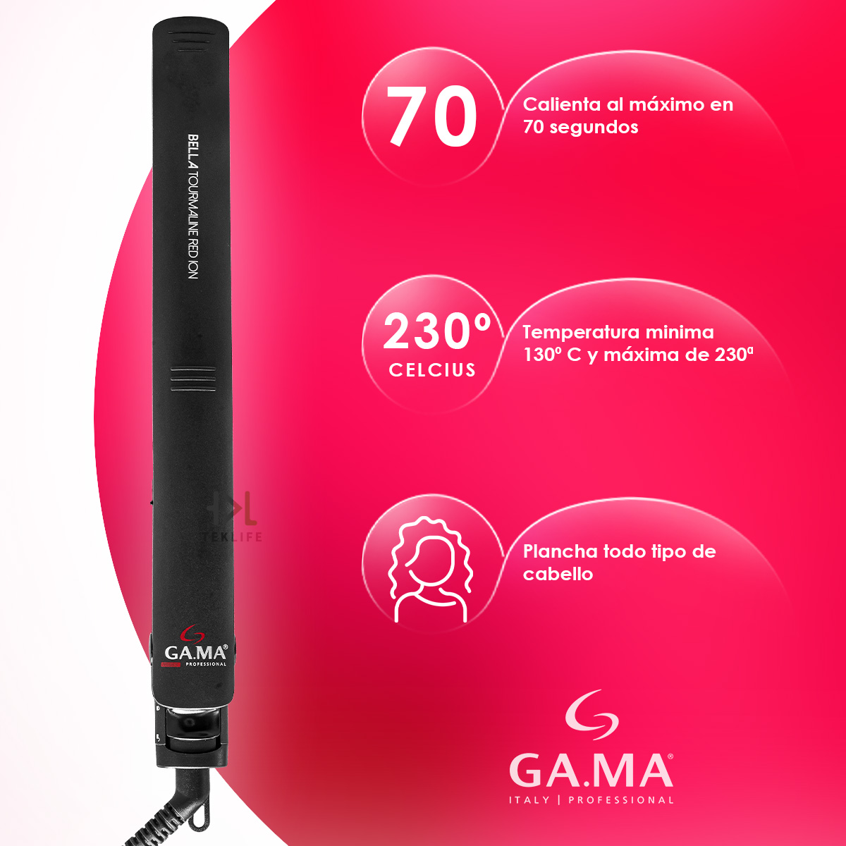 Plancha de Cabello Gama Italy Bella Tourmaline Versátil y Potente.