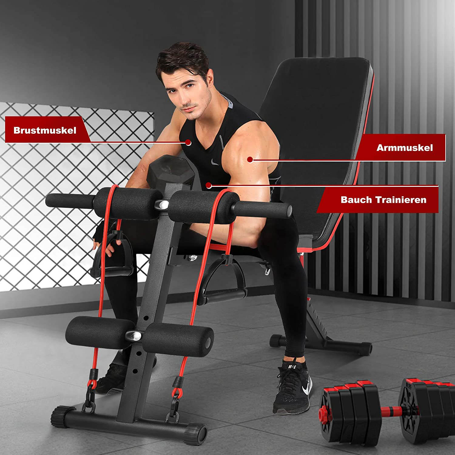 Banco Plegable Multifuncional Con Ligas, Entrenamiento Gym.