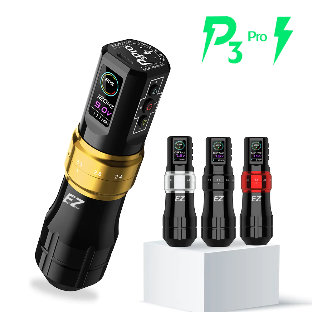 EZ P3 PRO Pen Inalámbrica para tatuar con 2 baterías, stroke ajustable. Ideal para tatuajes y micropigmentación. 