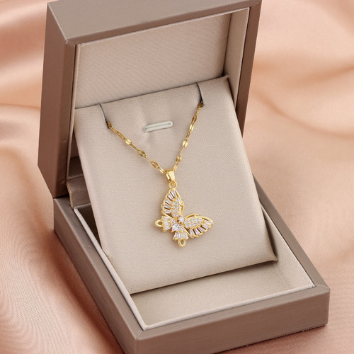 Collar Mariposa Mujer Chapada En Oro 18k Y Zirconias Elegante Cadena Dije Colgante Baño De Oro Regalo Novia Esposa Mama Cumpleaños Aniversario Mariposas