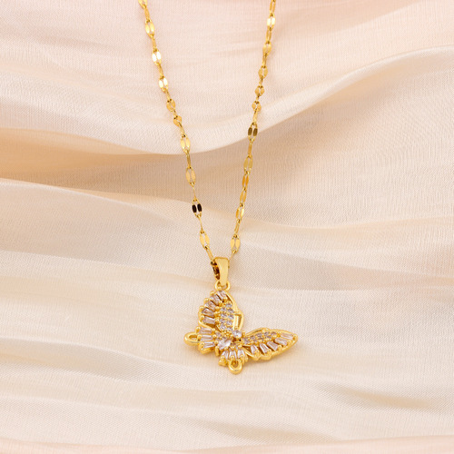 Collar Mariposa Mujer Chapada En Oro 18k Y Zirconias Elegante Cadena Dije Colgante Baño De Oro Regalo Novia Esposa Mama Cumpleaños Aniversario Mariposas