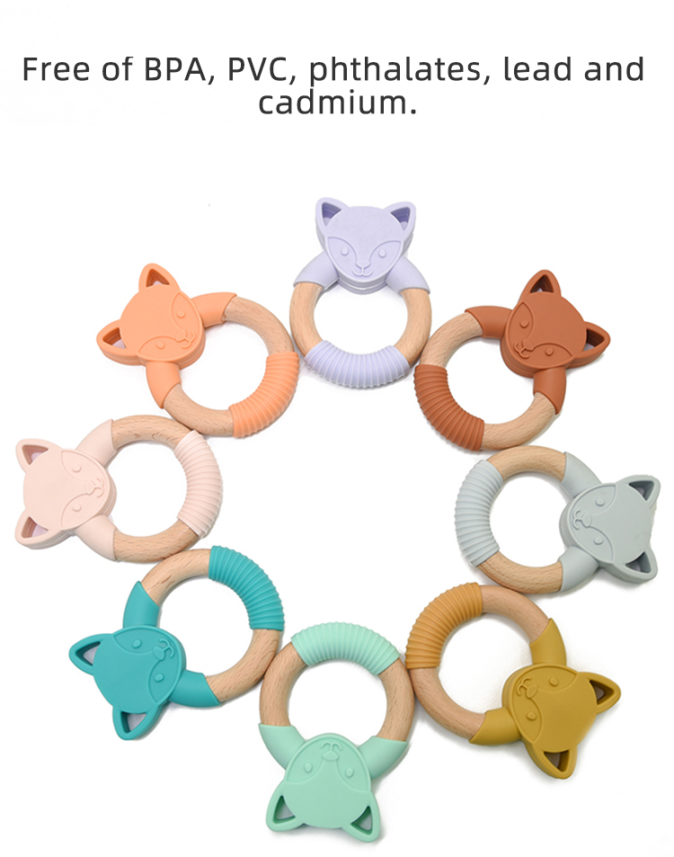 kit de 2 Mordederas de bebé en forma de animales de silicón y bambú.