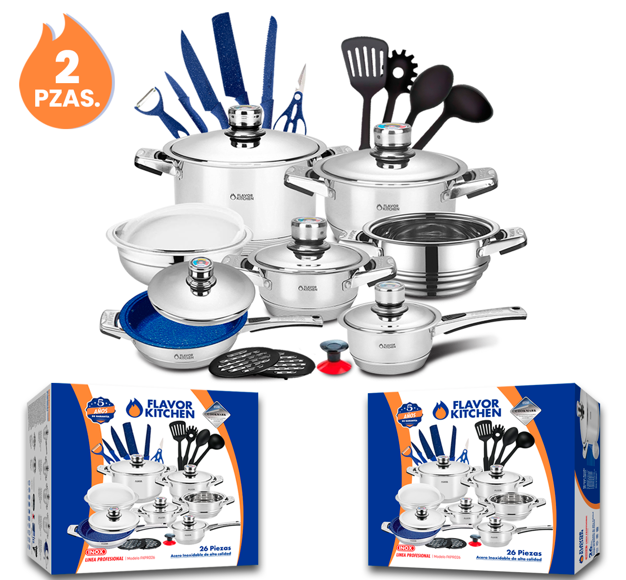 Paquete De 2 Baterías De Cocina Acero Inox Quirúrgico 26 Pz.