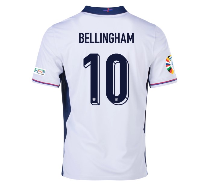 Nuevo! Jersey Inglaterra Eurocopa 2024 Titular Blanca Bellingham 10 Talla XL.