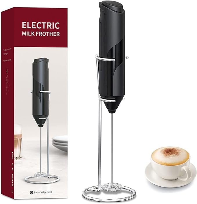 A PUBUNUS Espumador de Leche Eléctrico, Batidora Leche Espuma Manual Hecho con Soporte de Acero Inoxidable, Mini Batidora Portátil, Ideal para Café, Jugo, Capuchino, Chocolate, Funciona con dos Pilas AA (Baterías no incluidas).