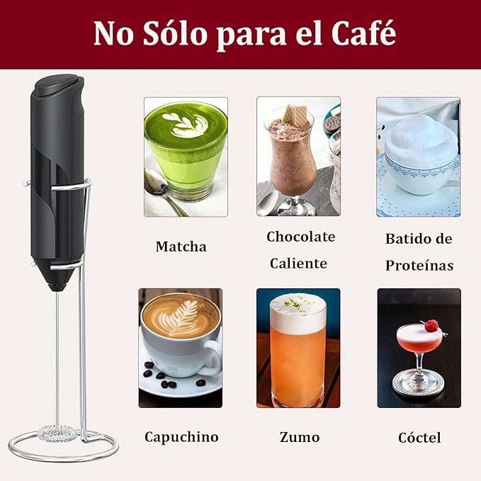 A PUBUNUS Espumador de Leche Eléctrico, Batidora Leche Espuma Manual Hecho con Soporte de Acero Inoxidable, Mini Batidora Portátil, Ideal para Café, Jugo, Capuchino, Chocolate, Funciona con dos Pilas AA (Baterías no incluidas).
