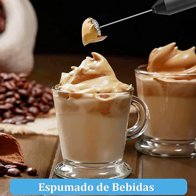 A PUBUNUS Espumador de Leche Eléctrico, Batidora Leche Espuma Manual Hecho con Soporte de Acero Inoxidable, Mini Batidora Portátil, Ideal para Café, Jugo, Capuchino, Chocolate, Funciona con dos Pilas AA (Baterías no incluidas).