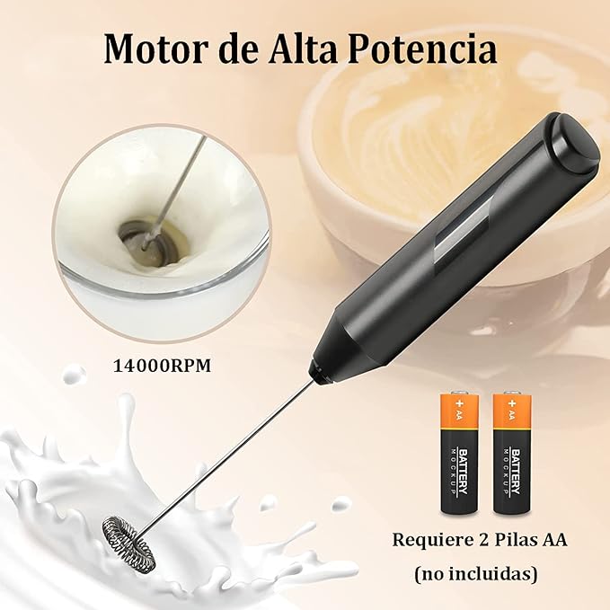 A PUBUNUS Espumador de Leche Eléctrico, Batidora Leche Espuma Manual Hecho con Soporte de Acero Inoxidable, Mini Batidora Portátil, Ideal para Café, Jugo, Capuchino, Chocolate, Funciona con dos Pilas AA (Baterías no incluidas).