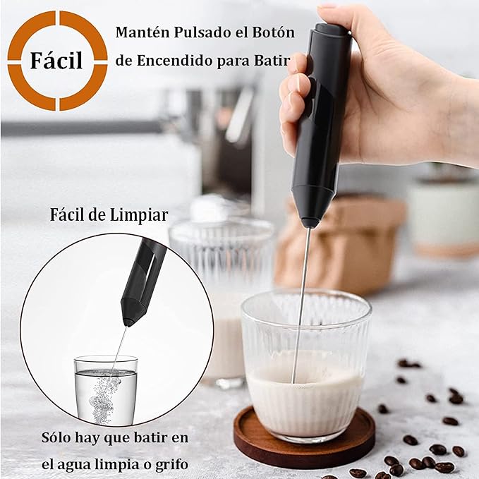 A PUBUNUS Espumador de Leche Eléctrico, Batidora Leche Espuma Manual Hecho con Soporte de Acero Inoxidable, Mini Batidora Portátil, Ideal para Café, Jugo, Capuchino, Chocolate, Funciona con dos Pilas AA (Baterías no incluidas).