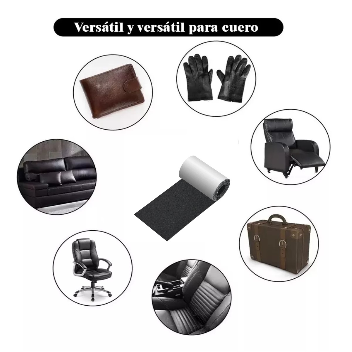 Cinta parche 30cm negro reparación cuero autoadhesiva pegatinas asientos coche bolsas muebles