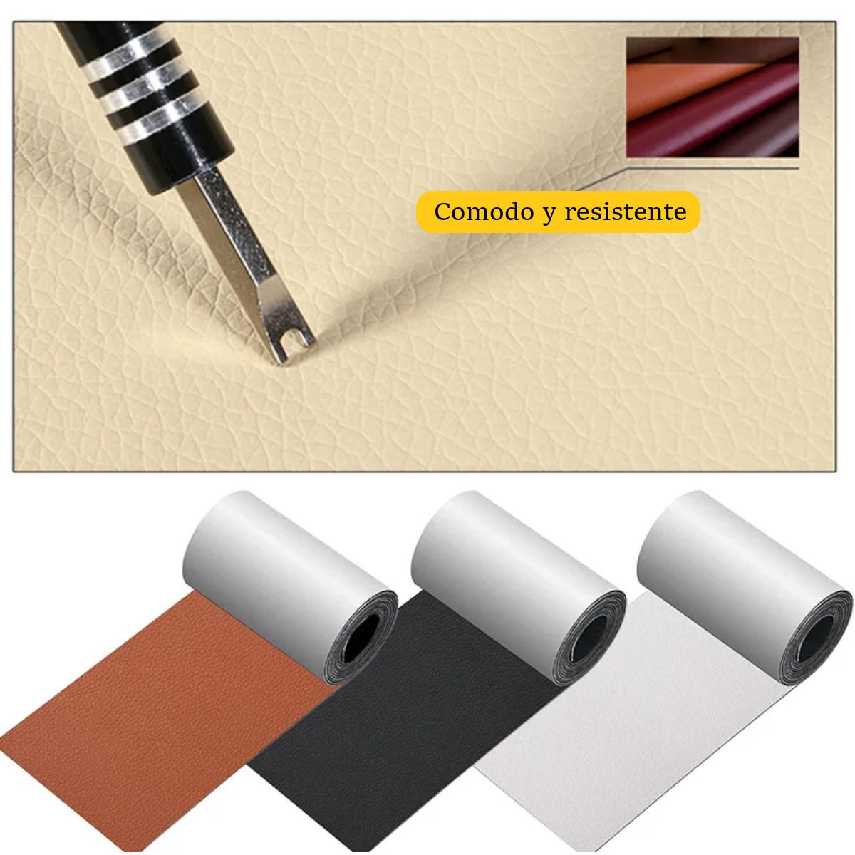 Cinta parche 30cm negro reparación cuero autoadhesiva pegatinas asientos coche bolsas muebles