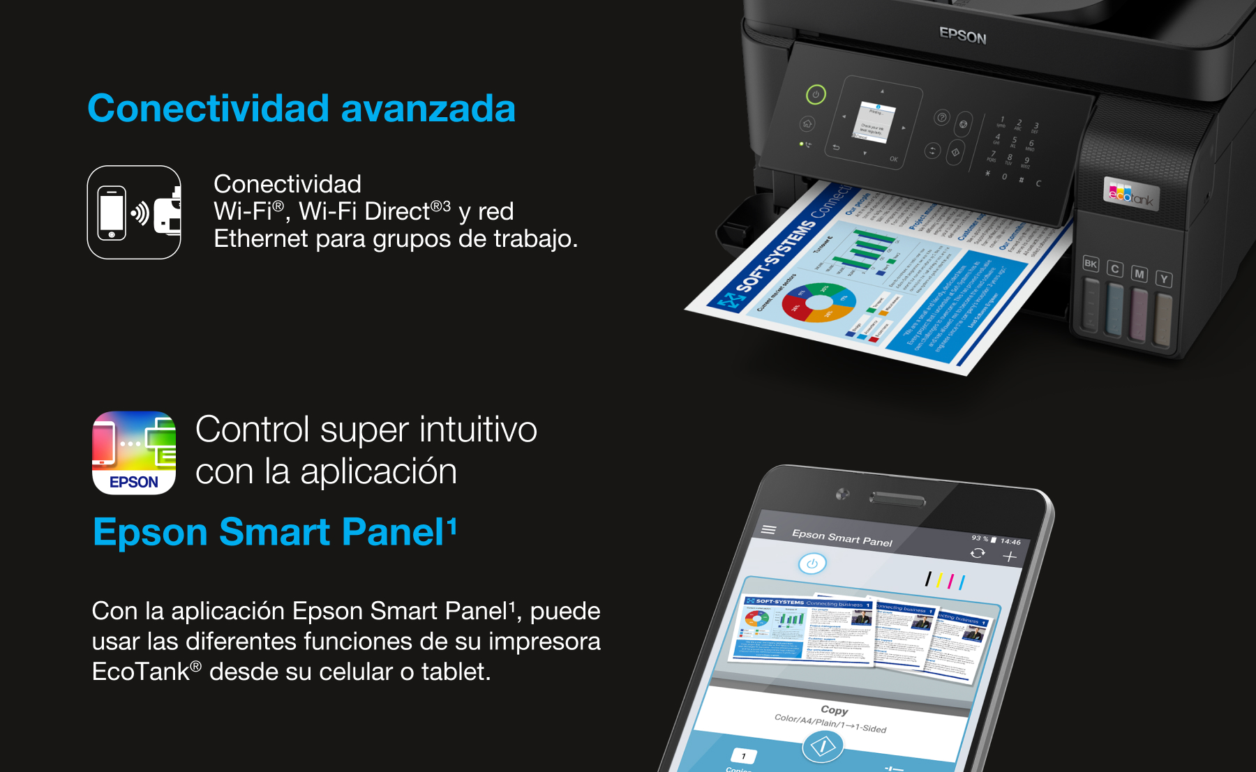 Multifuncional Epson L5590 Ecotank Color Tinta Continua Wifi Color Negro.
