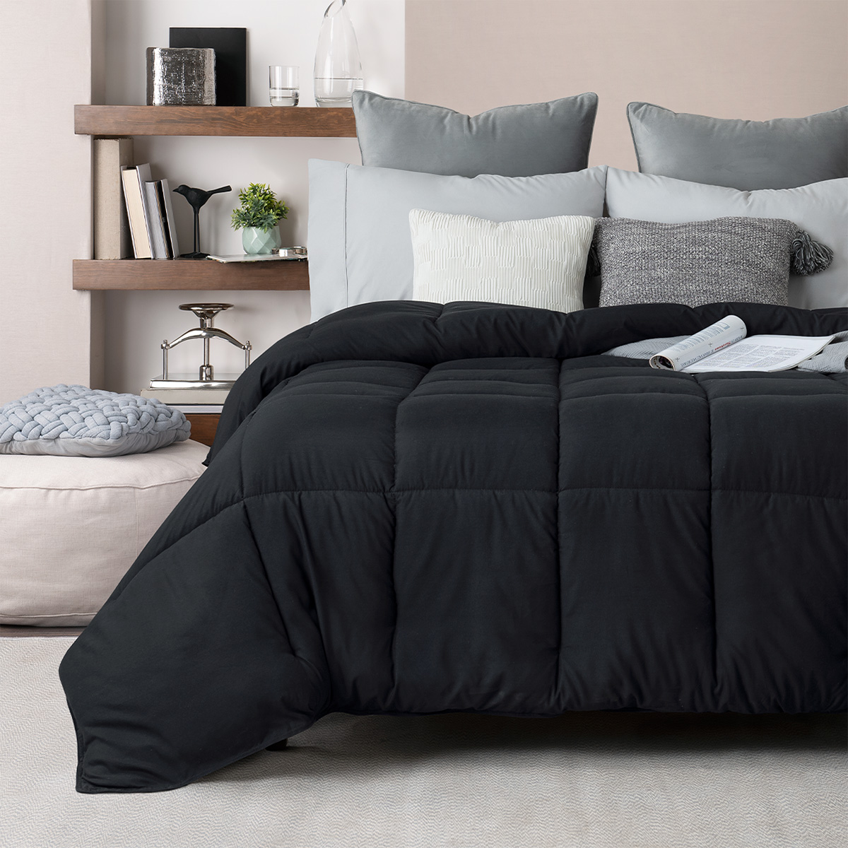 Edredón Acolchado Duvet King Size Hipoalergénico Negro ESQUIMAL.