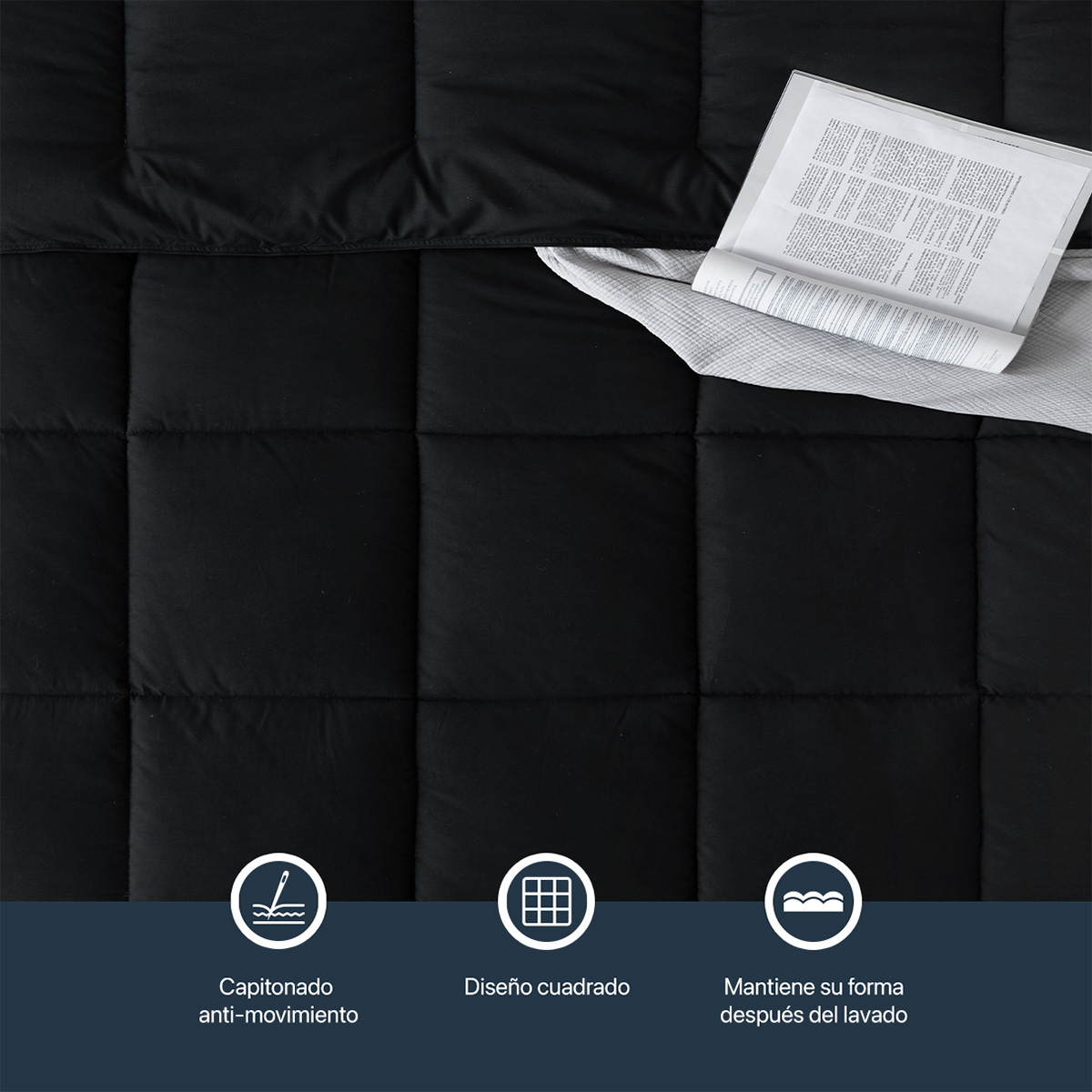 Edredón Acolchado Duvet King Size Hipoalergénico Negro ESQUIMAL.