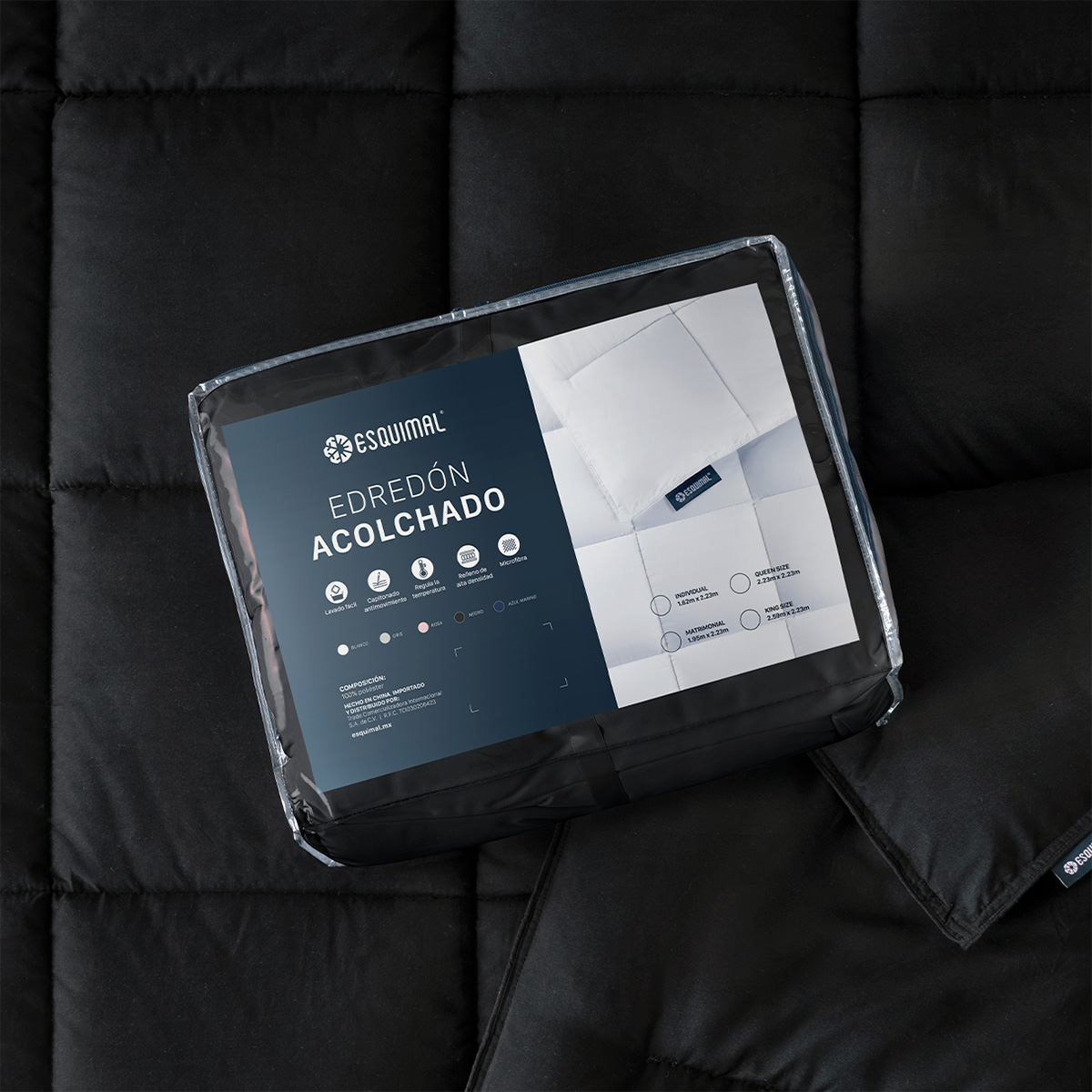 Edredón Acolchado Duvet King Size Hipoalergénico Negro ESQUIMAL.