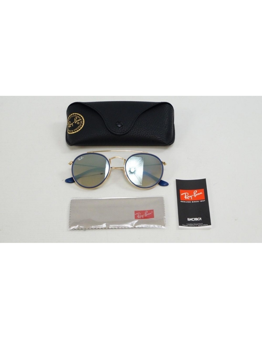 Lentes de sol Ray Ban Rb3647n 001/9u Round Double Bridge Azul Espejo Dorado