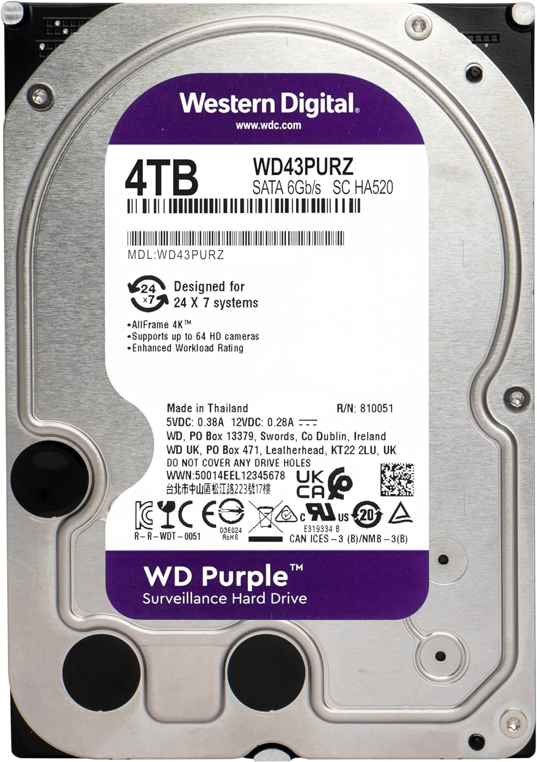 Disco Duro Interno Western Digital WD43PURZ 4TB 5400RPM SATAIII