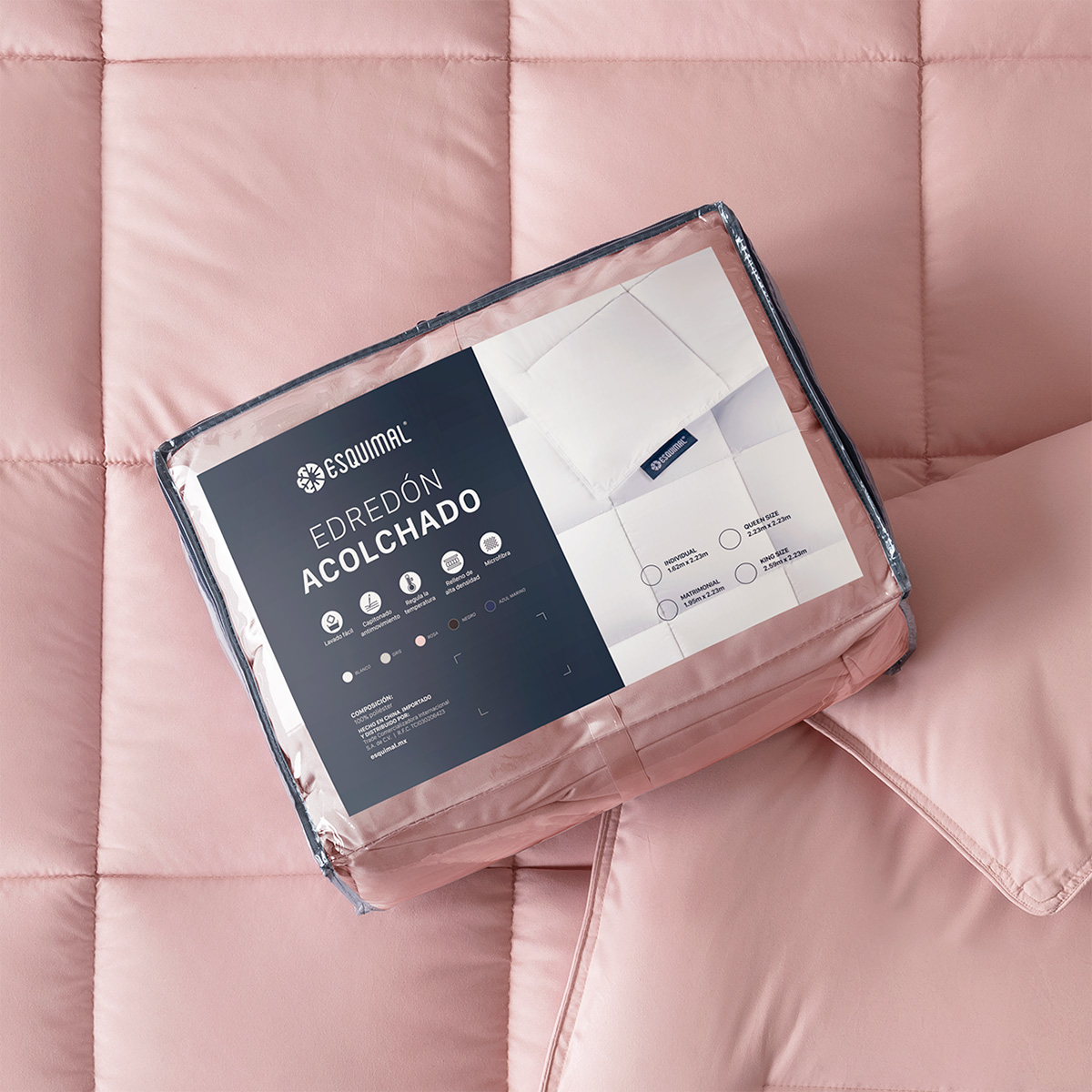 Edredón Acolchado Duvet King Size Hipoalergénico Rosa ESQUIMAL.