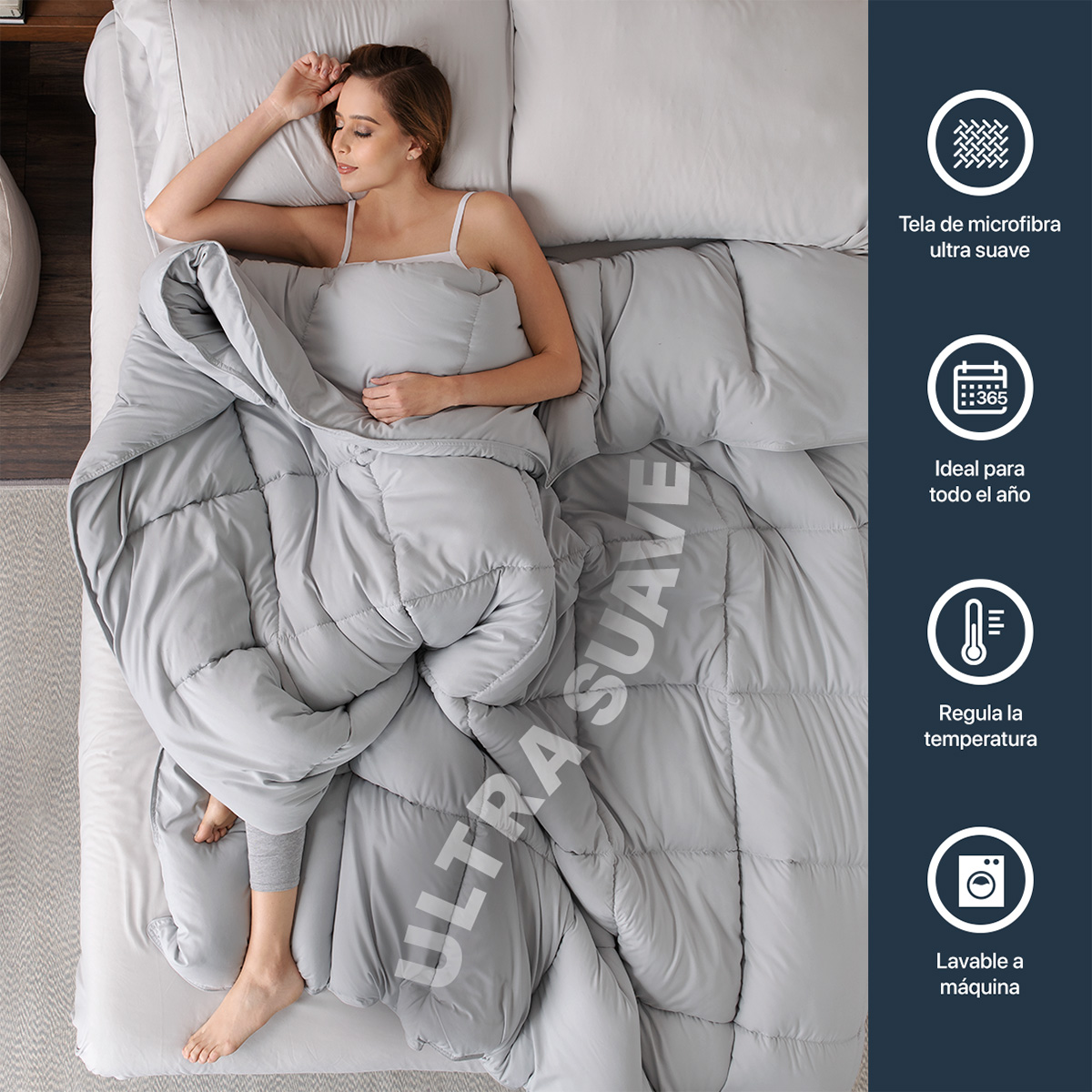 Edredón Acolchado Duvet Matrimonial Hipoalergénico Gris ESQUIMAL.