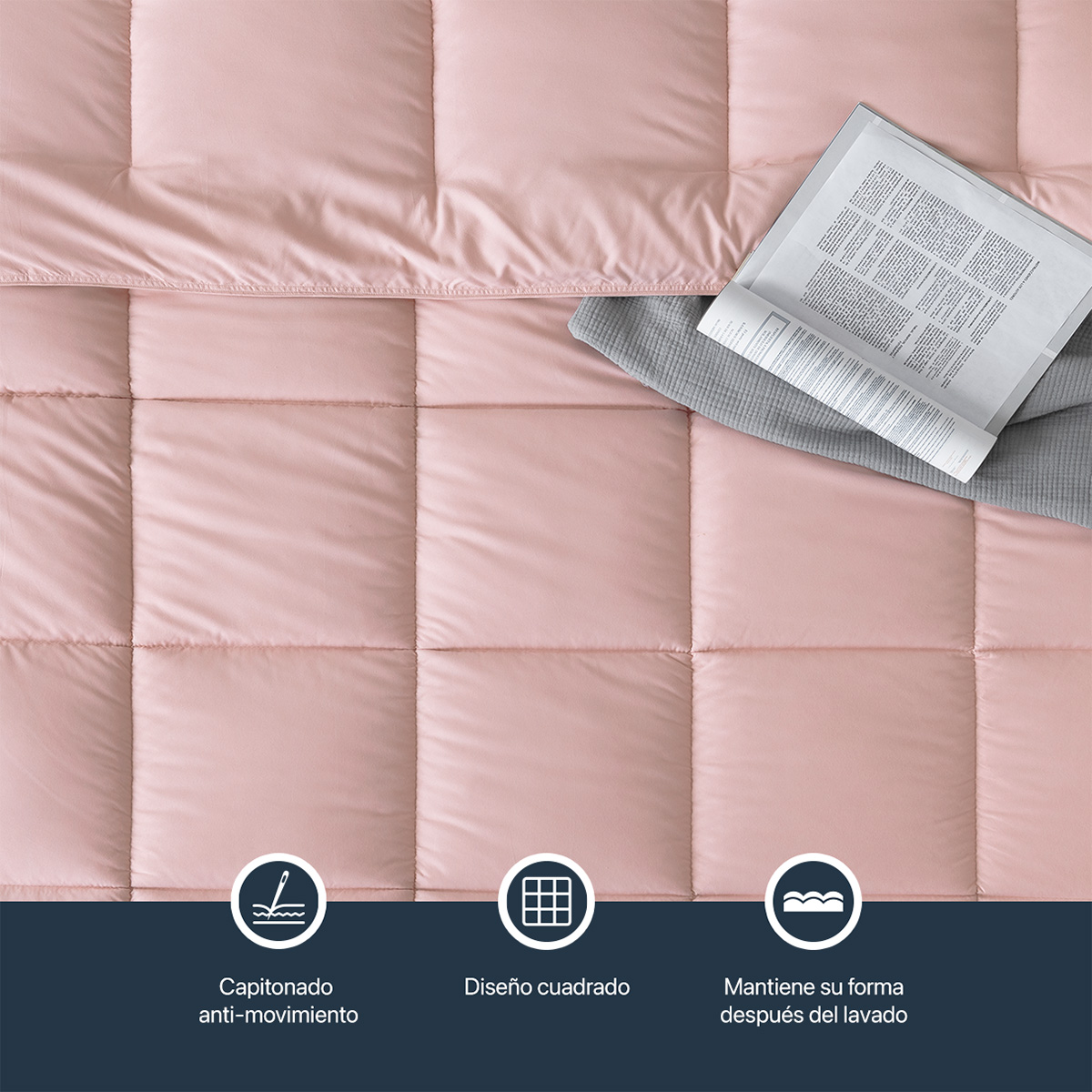 Edredón Acolchado Duvet King Size Hipoalergénico Rosa ESQUIMAL.