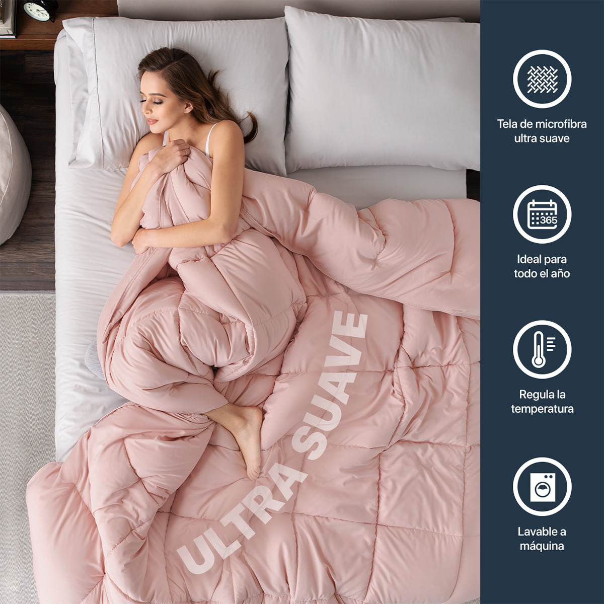 Edredón Acolchado Duvet King Size Hipoalergénico Rosa ESQUIMAL.