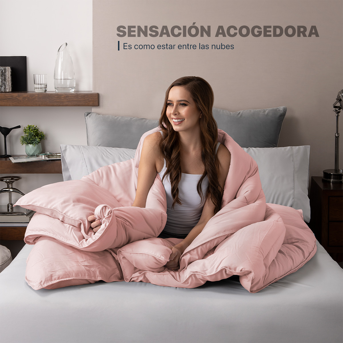 Edredón Acolchado Duvet King Size Hipoalergénico Rosa ESQUIMAL.