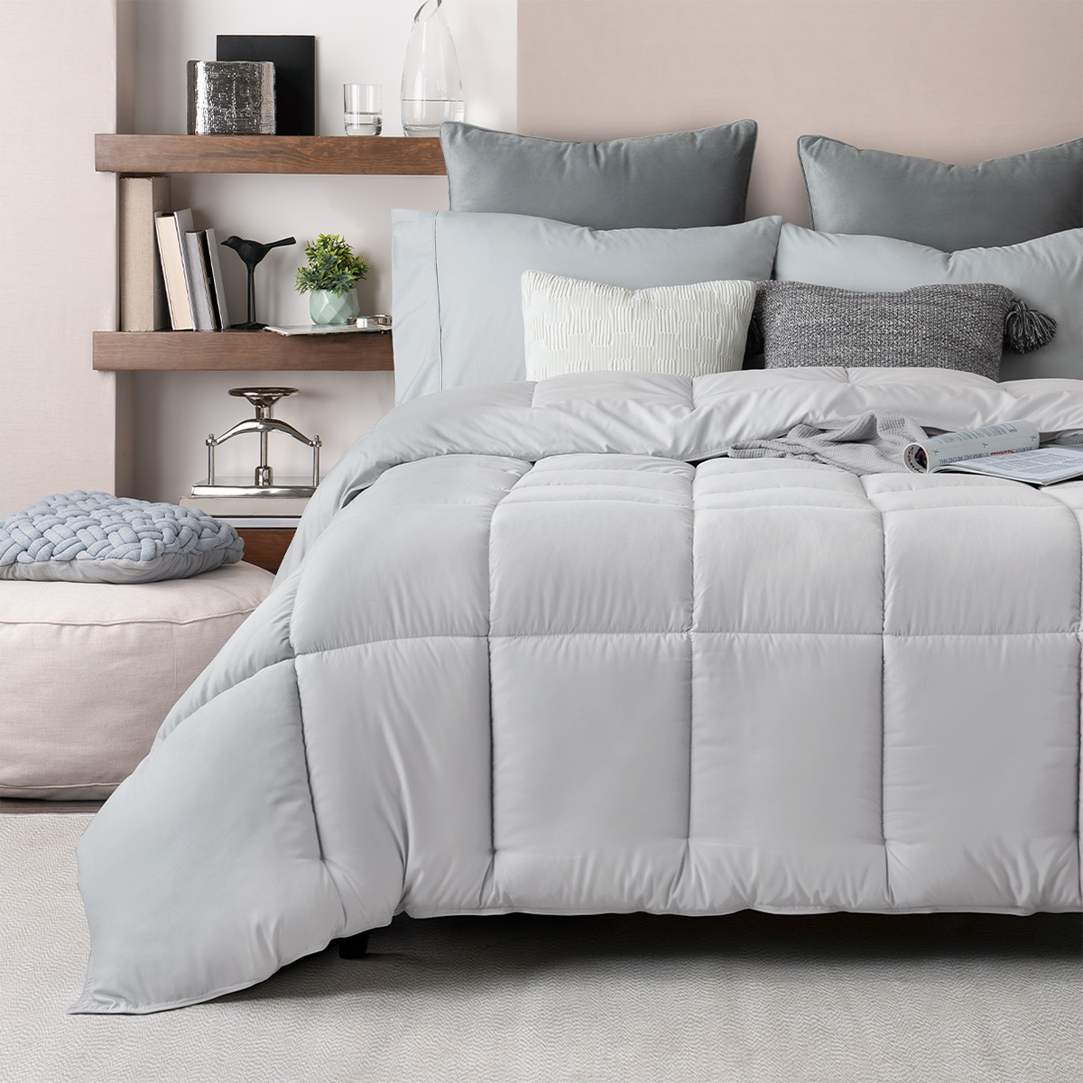 Edredón Acolchado Duvet Matrimonial Hipoalergénico Gris ESQUIMAL.
