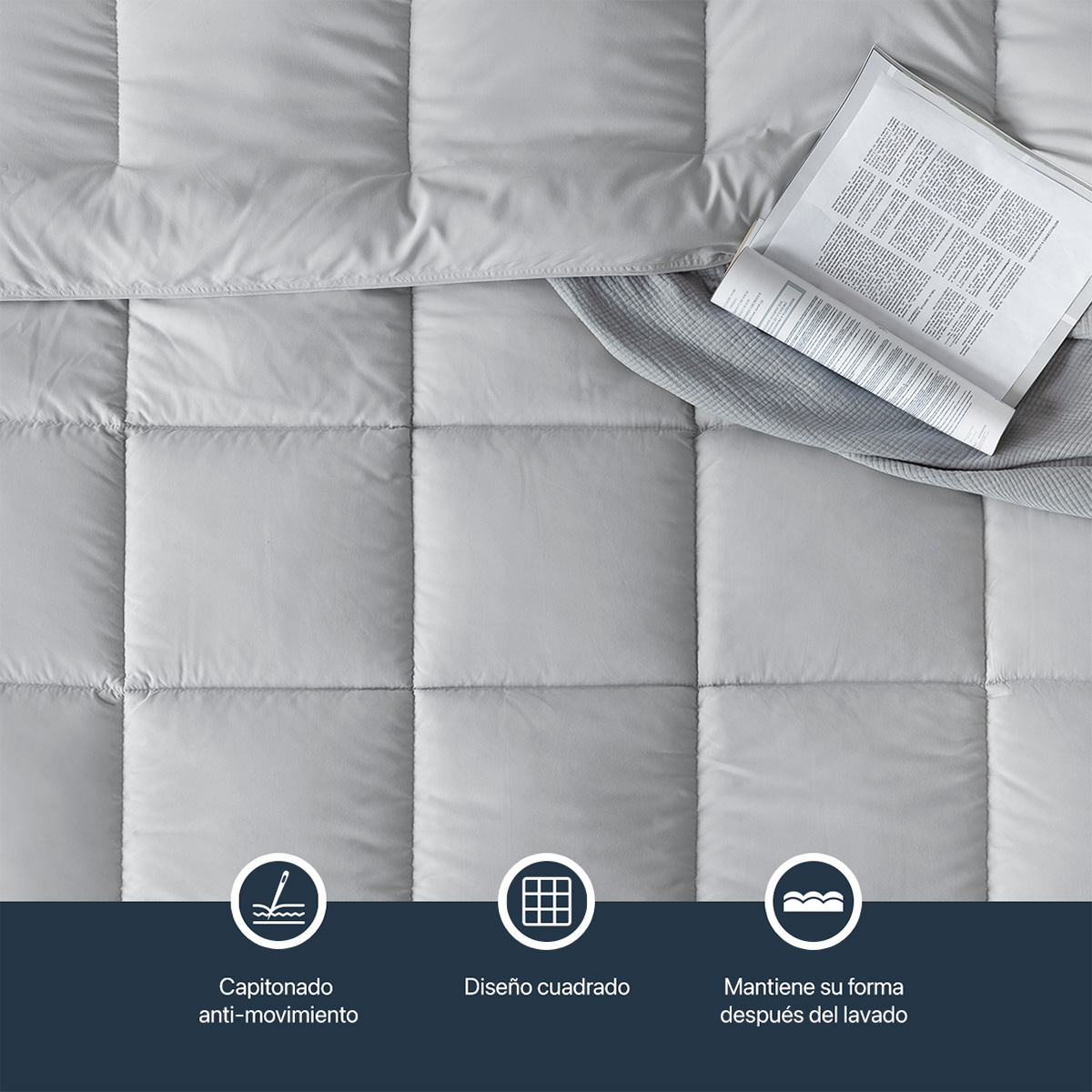 Edredón Acolchado Duvet Matrimonial Hipoalergénico Gris ESQUIMAL.