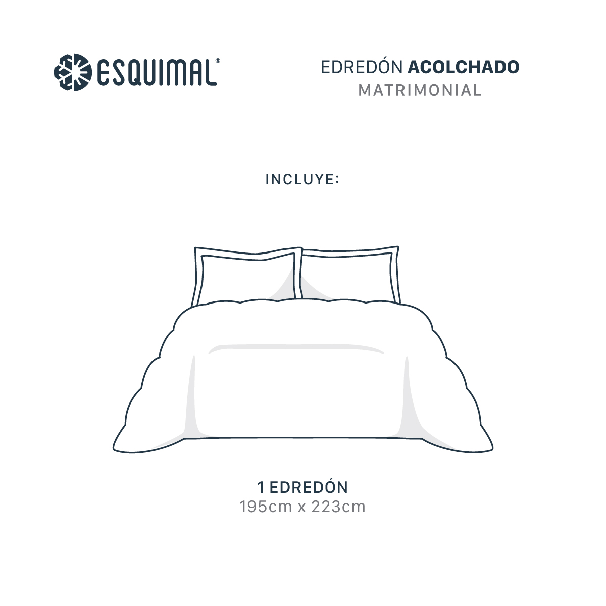 Edredón Acolchado Duvet Matrimonial Hipoalergénico Gris ESQUIMAL.