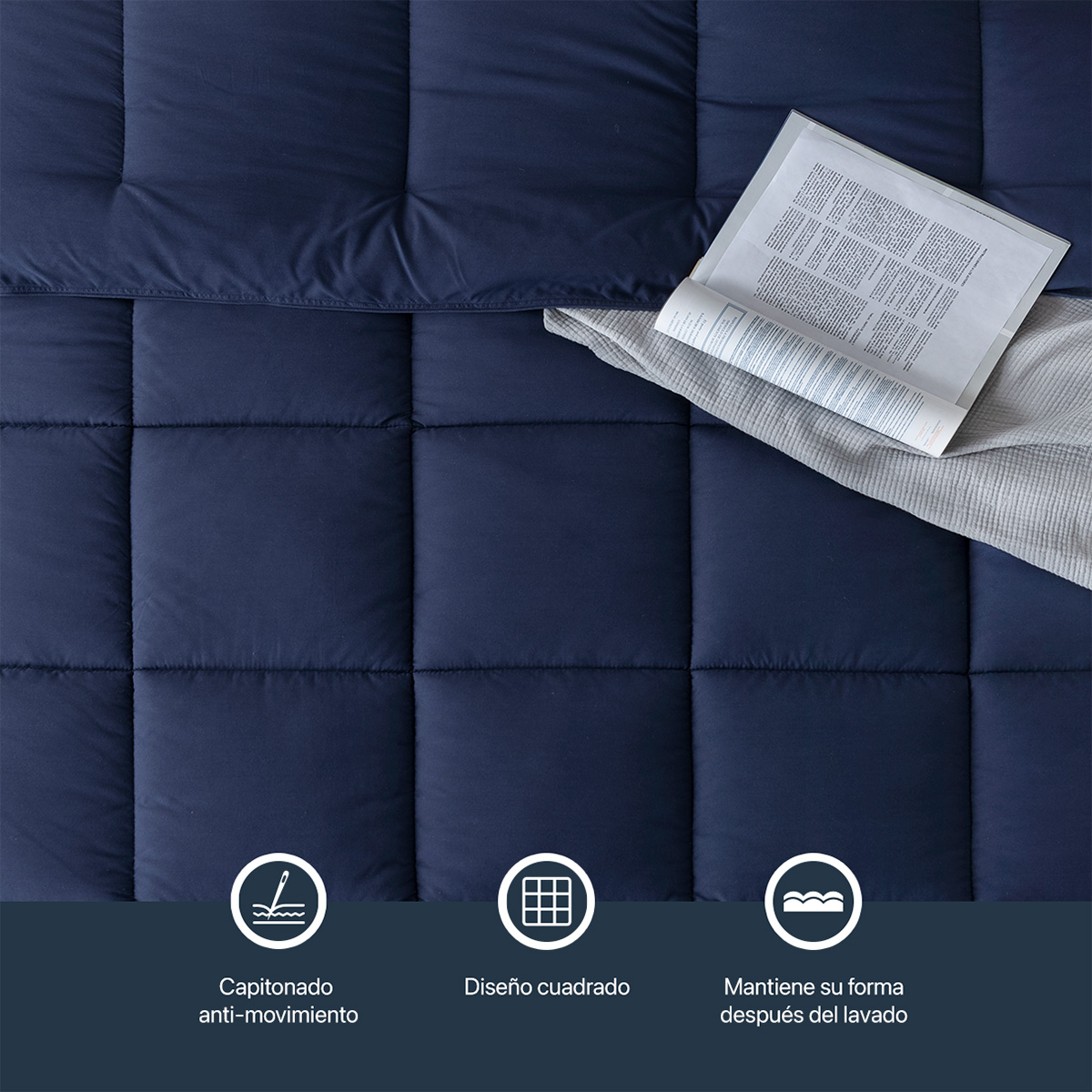 Edredón Acolchado Duvet Matrimonial Hipoalergénico Azul Marino ESQUIMAL.