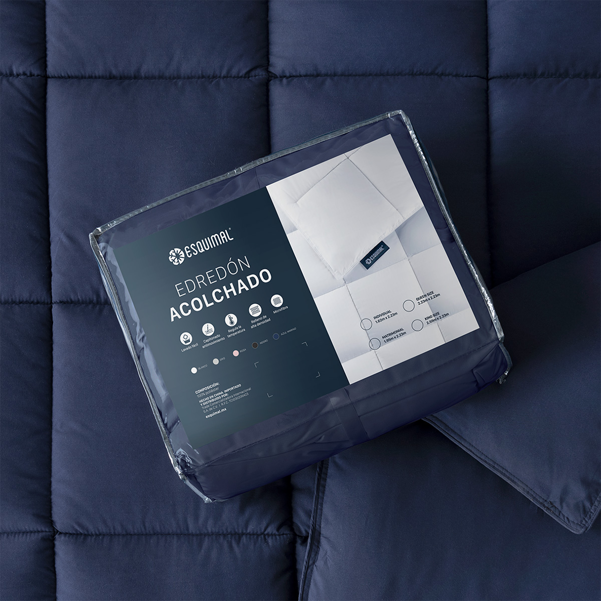 Edredón Acolchado Duvet Matrimonial Hipoalergénico Azul Marino ESQUIMAL.