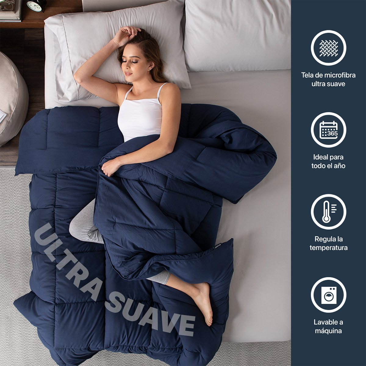 Edredón Acolchado Duvet Matrimonial Hipoalergénico Azul Marino ESQUIMAL.