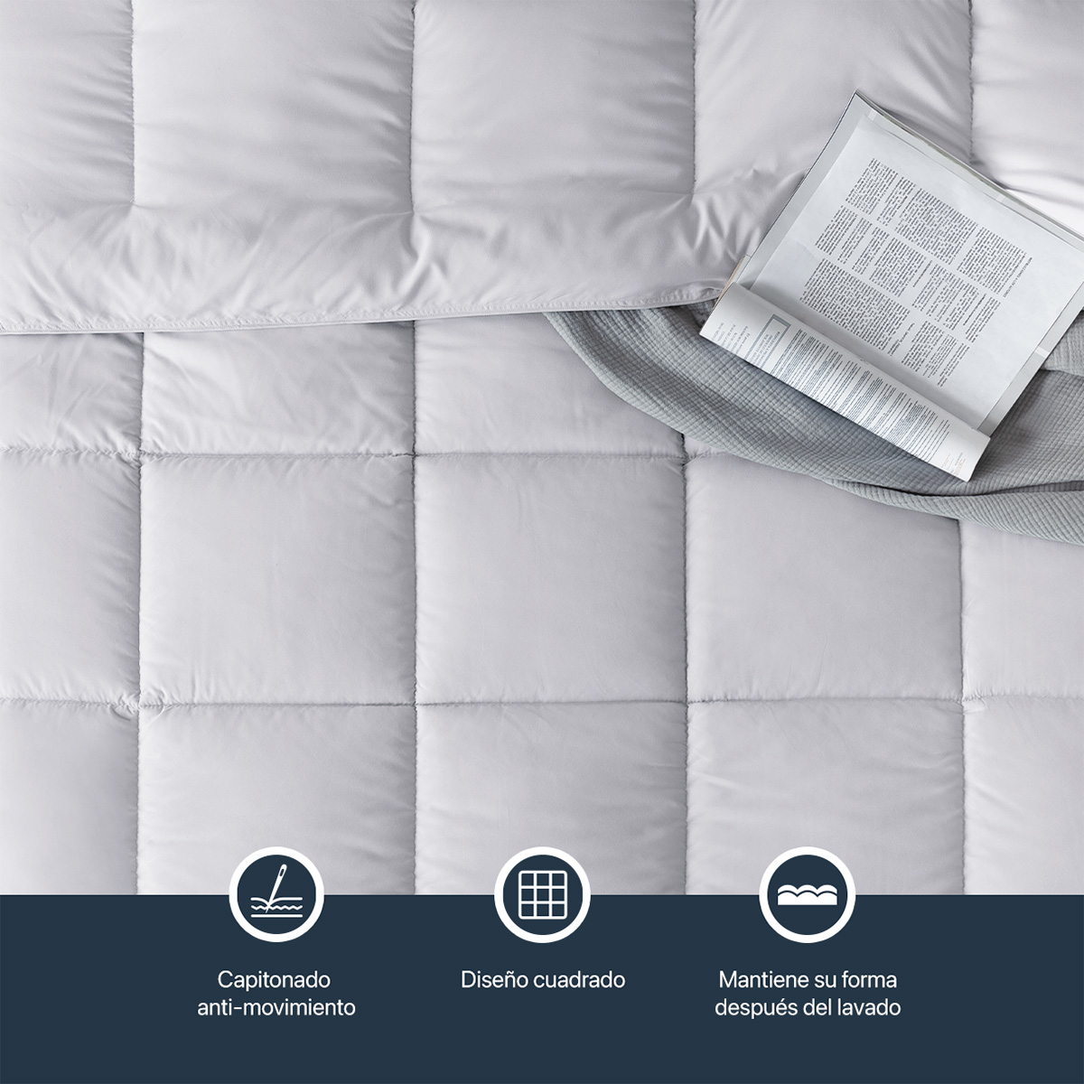 Edredón Acolchado Duvet Queen Size Hipoalergénico Blanco ESQUIMAL.