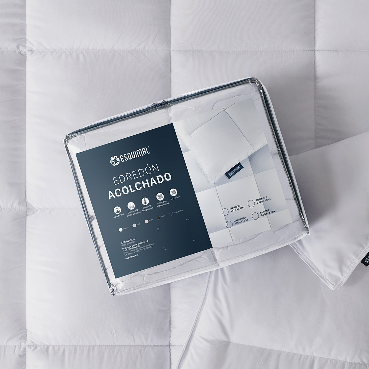 Edredón Acolchado Duvet Queen Size Hipoalergénico Blanco ESQUIMAL.