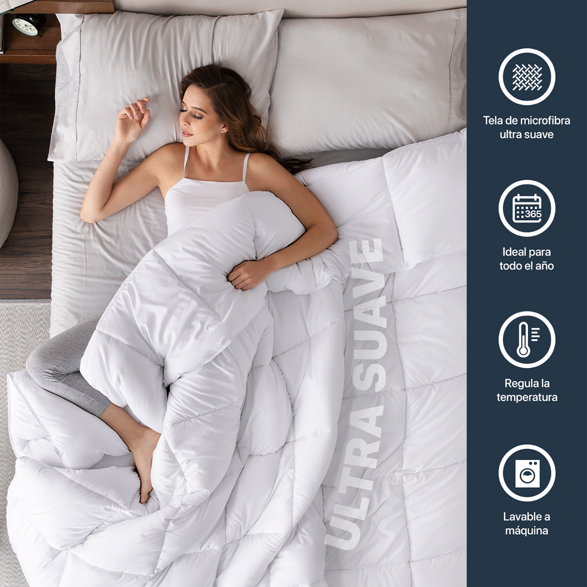 Edredón Acolchado Duvet Queen Size Hipoalergénico Blanco ESQUIMAL.