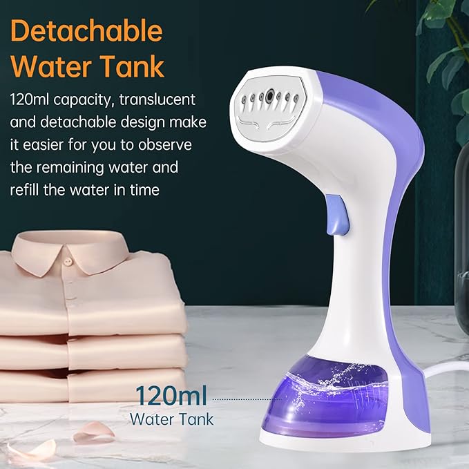 A Feiniao Plancha de Vapor Portátil para Ropa, Vaporizador de Ropa Vertical para Viaje Pequeño, Mini Plancha de Vapor Calentamiento Rápido con Tanque de Agua Desmontable para Oficina Casa (Púrpura).