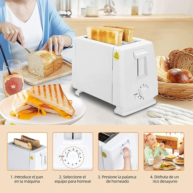 A Tostador de Pan, 2 Rebanadas Tostadora, 6 Niveles de Tostado con Paro Automático, Acero Inoxidable Tostadora.