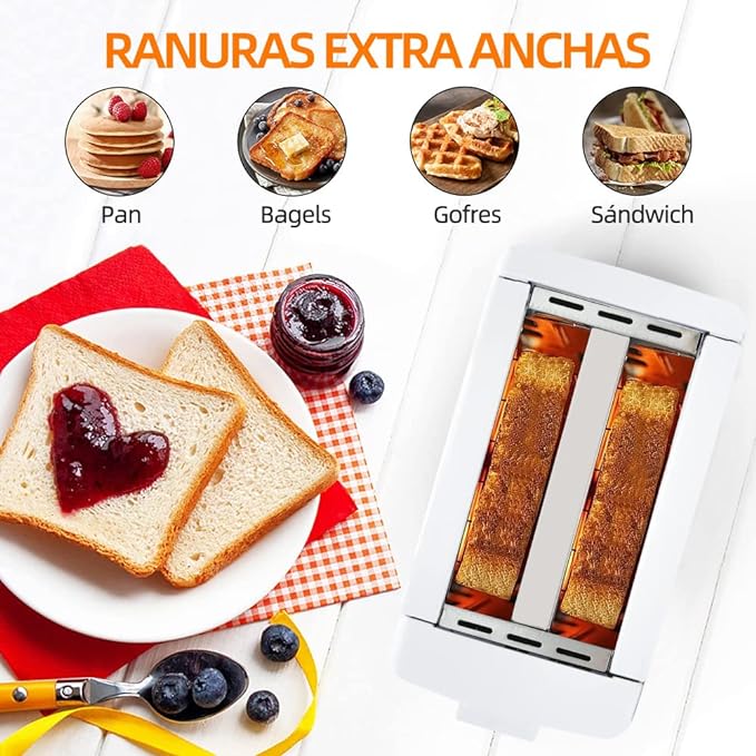 A Tostador de Pan, 2 Rebanadas Tostadora, 6 Niveles de Tostado con Paro Automático, Acero Inoxidable Tostadora.