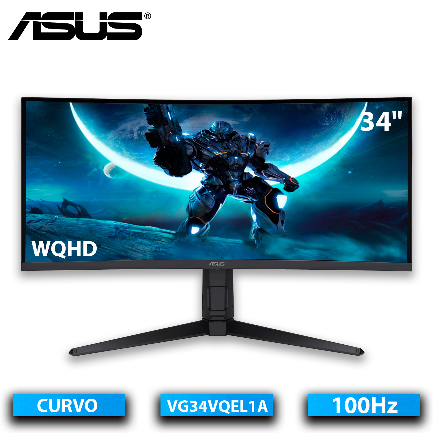 ﻿Monitor Gamer Curvo Asus  VG34VQEL1A Led 34" UltraWide Quad HD FreeSync 100Hz HDMI Bocinas Integradas Negro.