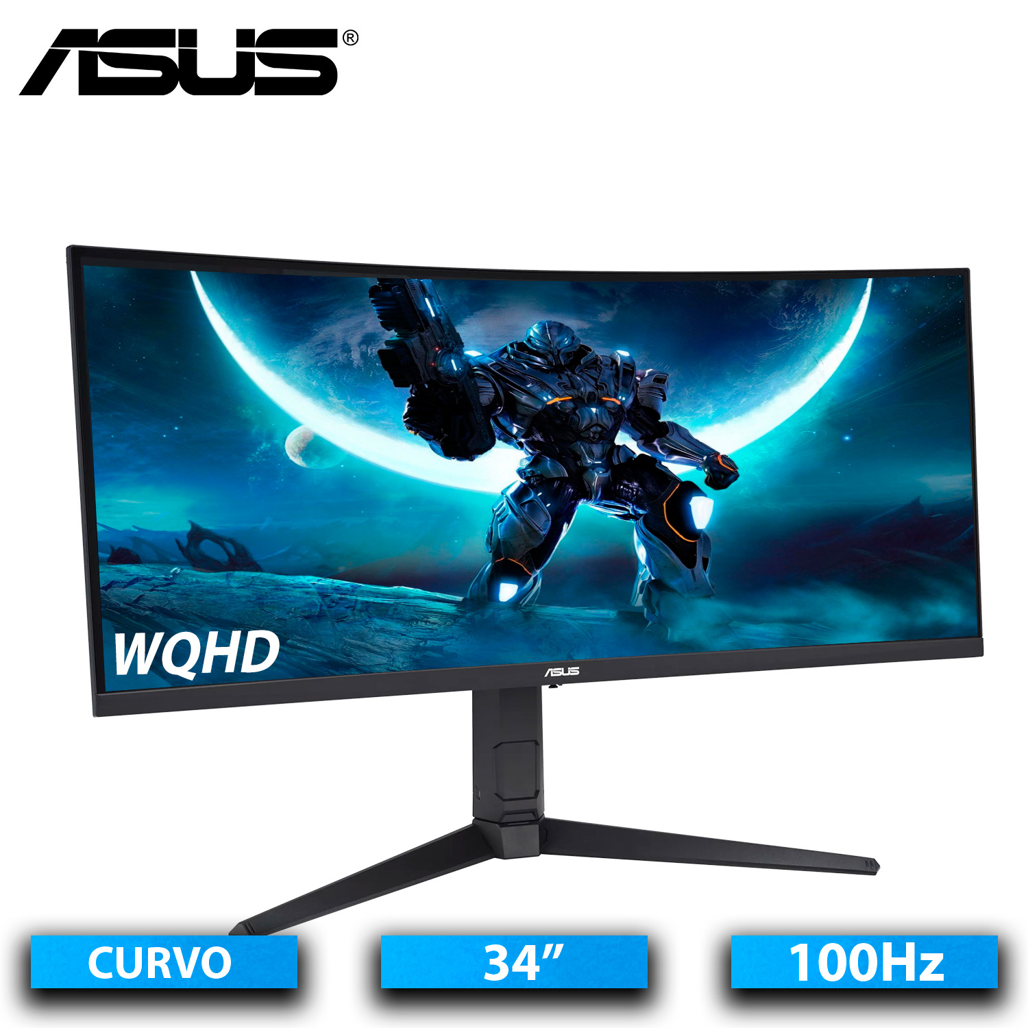 ﻿Monitor Gamer Curvo Asus  VG34VQEL1A Led 34" UltraWide Quad HD FreeSync 100Hz HDMI Bocinas Integradas Negro.