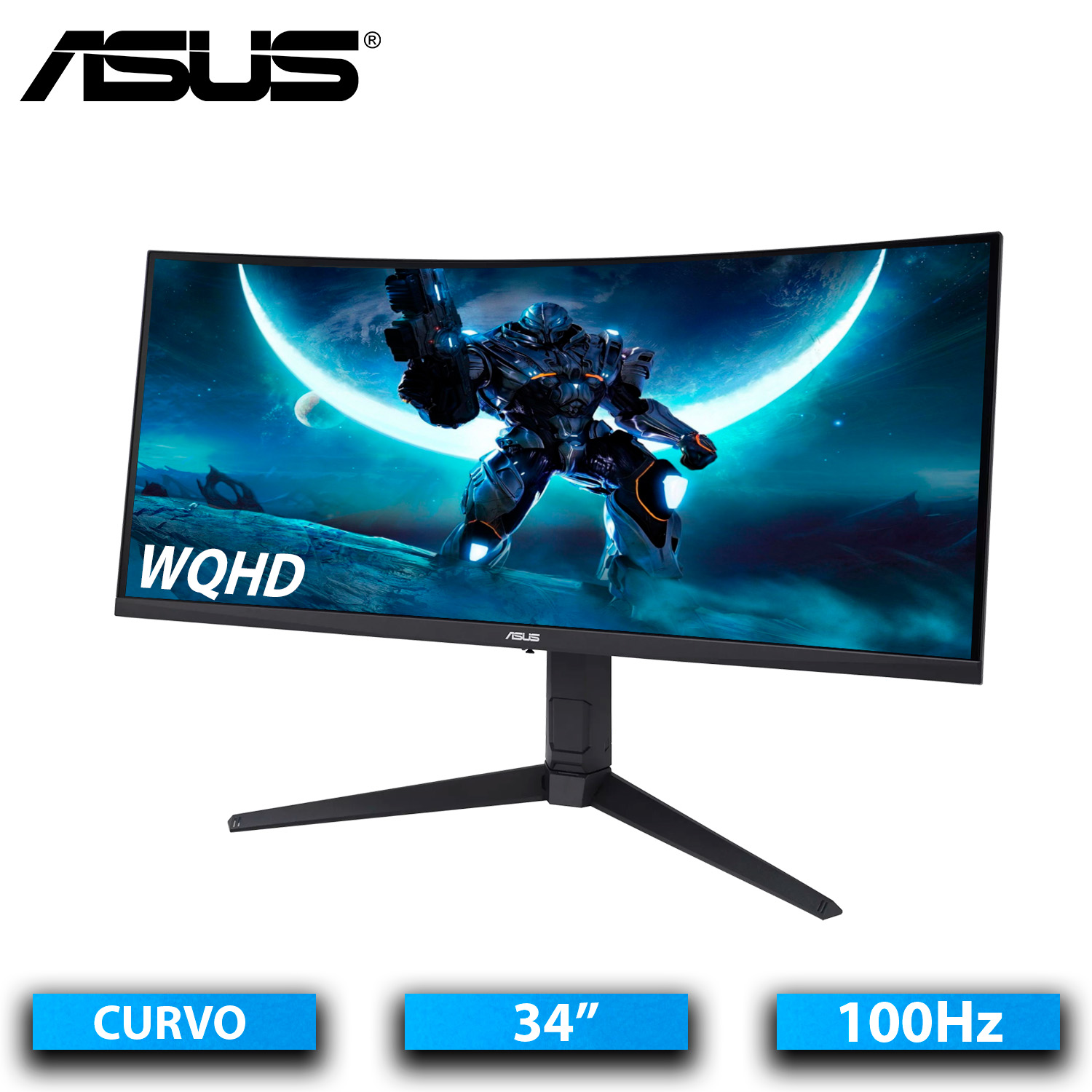 ﻿Monitor Gamer Curvo Asus  VG34VQEL1A Led 34" UltraWide Quad HD FreeSync 100Hz HDMI Bocinas Integradas Negro.