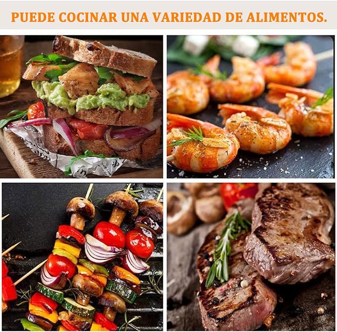 A Sandwichera,Prensa para Panini,Plancha Eléctrica,2 en 1 para Cualquier Espesor de Sándwich, Parrillas Antiadherentes de 27 x 22 Centímetros,Acero inoxidable.