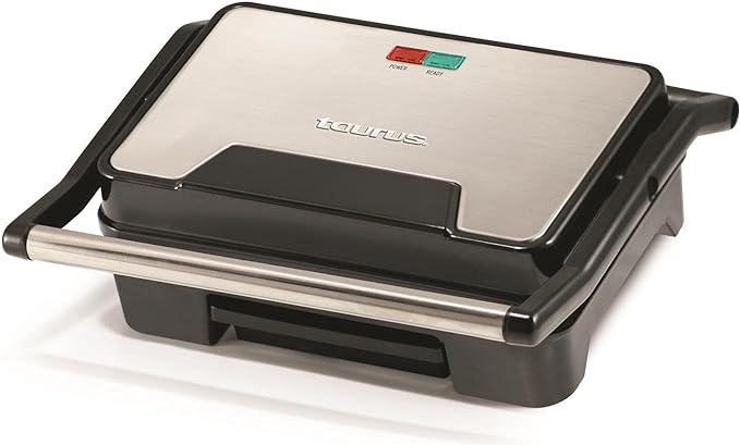 A TAURUS TOSTARE| Sandwichera Panini | Parrilla con recubrimiento antiadherente| Placa superior basculante| Cualquier grosor de pan| Resistente| Acero inoxidable.
