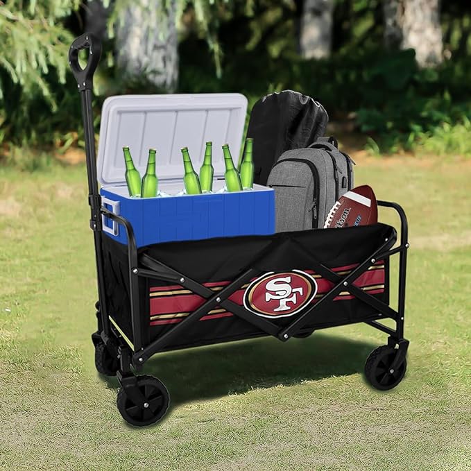A NFL Carrito Plegable Multiusos Portátil para Transportar hasta 60 Kilos con Estructura Metálica Resistente, Ruedas Giratorias 360° con Estampado de tu Equipo Favorito (San Francisco).