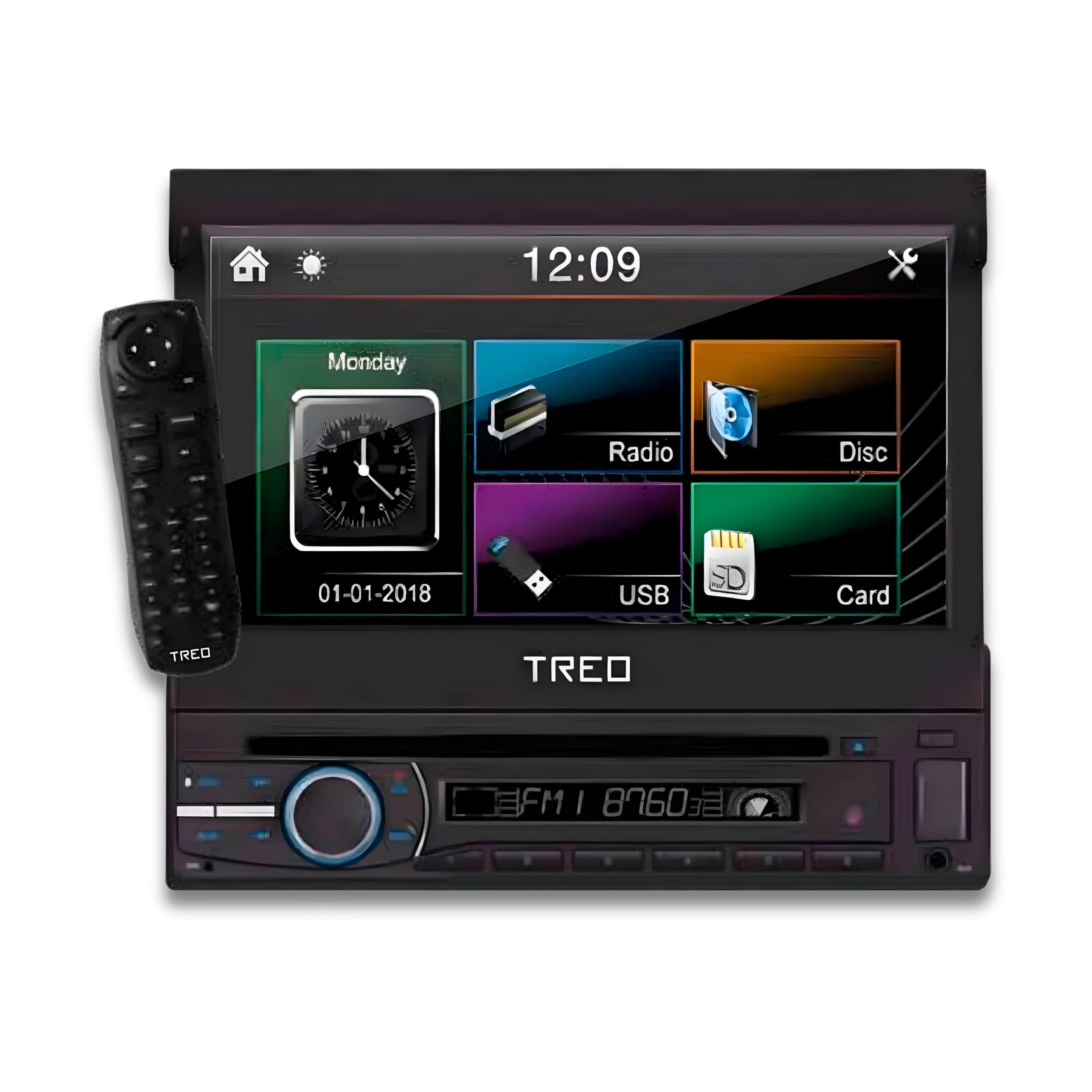 Estéreo de Coche 2 DIN de 7" con Pantalla Motorizada y Desmontable Treo.