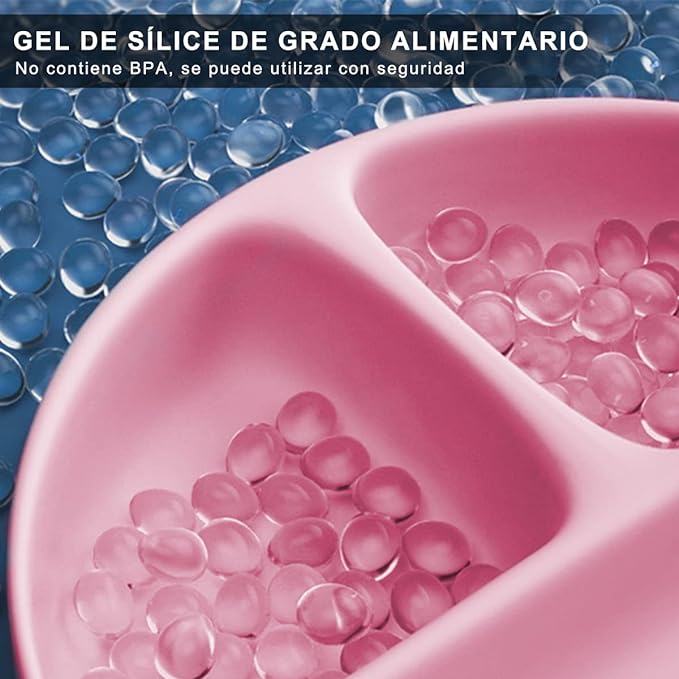 A Platos para Bebe, Plato Bebé de Silicona con Ventosa, Antideslizante, Fácil de Limpiar, Apto para Microondas, Sin BPA, Hay 2 Cucharas de Entrenamiento para Bebes. (Rosado).