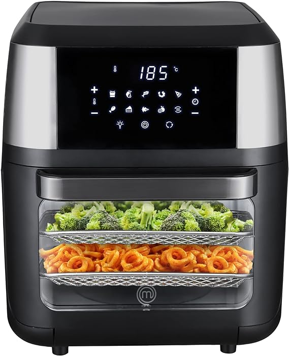 Hukën Masterchef | Freidora de Aire | Horno de Convección Multifunción, Rostizador, Deshidratador y 10 funciones más| Air Fryer Oven | 12 Litros | Pantalla Táctil | Accesorios Incluídos.